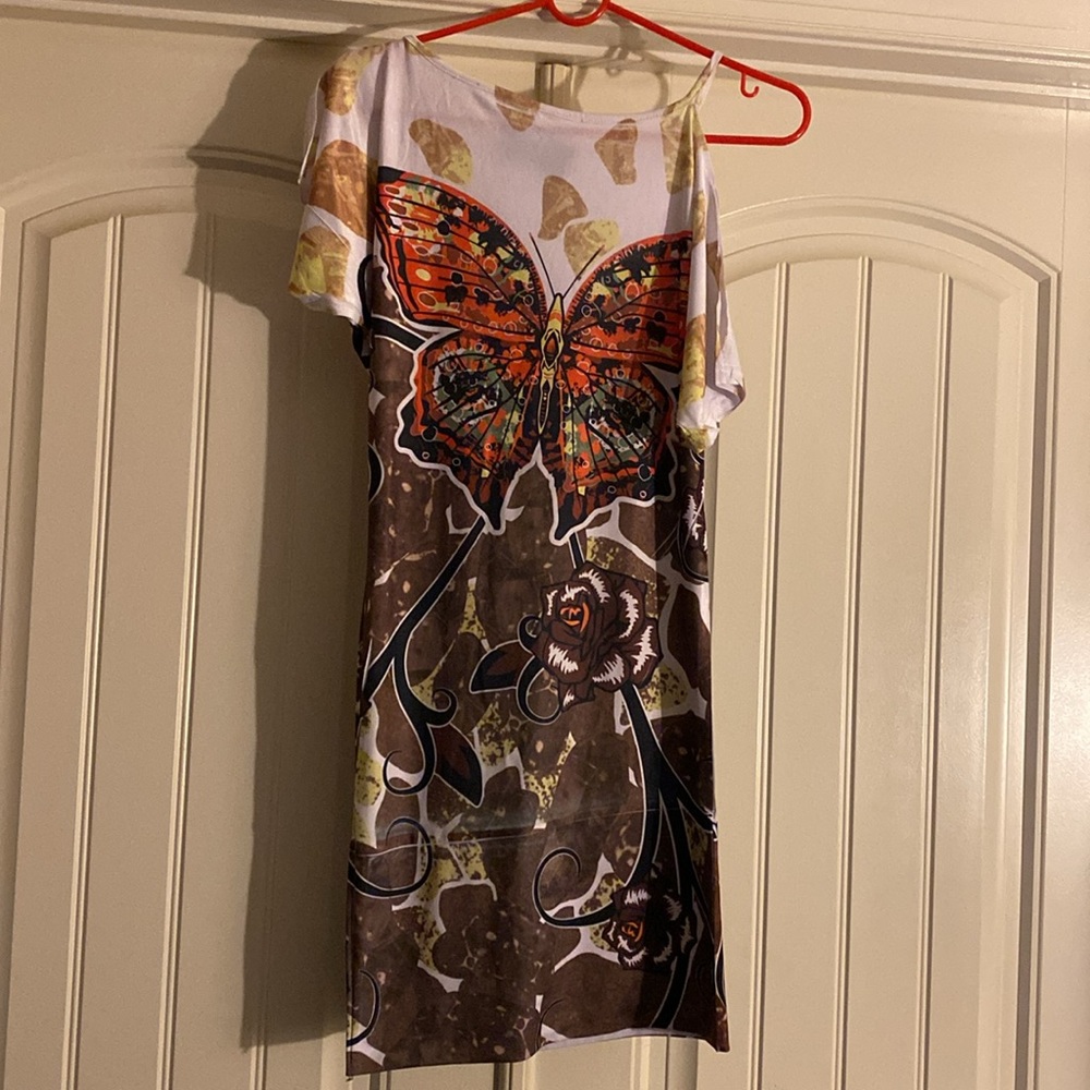 Asymmetric Cut at neckline Butterfly Print Dress Size S